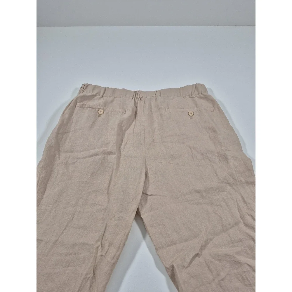 Quince Linen Pants Womens Large Beige 100% European Elastic Waist Casual Relaxed
